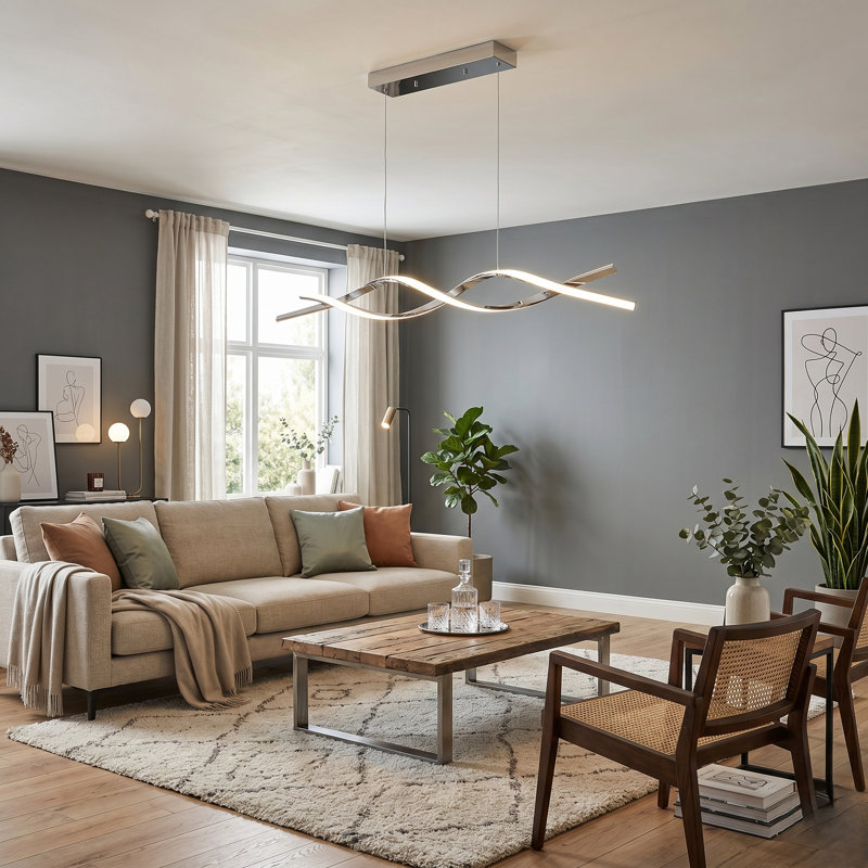 Ivy Bronx Wave Shaped Led Pendant Light 5Ft Adjustable Cable Dimmable Cct Selectable 3000K4000K5000K Modern Aluminum Hanging Fixture For Kitchen Island Dining Room Stairwell W115195172